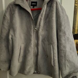 Express Gray Faux Fur Jacket